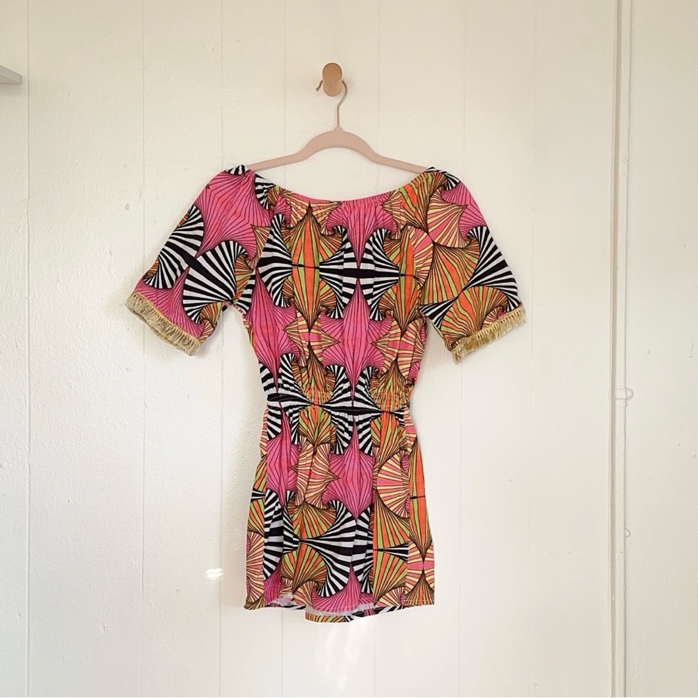 Kristina Mak Printed 60s Vibrant Pink Starburst Mini Dress - Picture 6 of 8